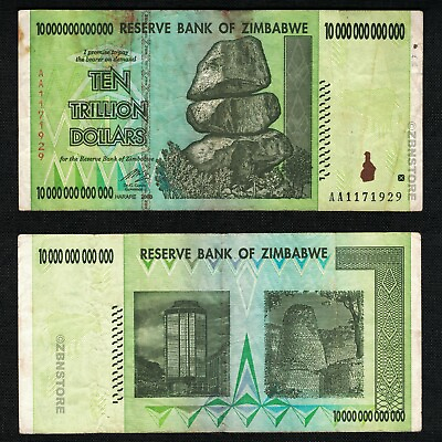 #ad 1 x 10 Trillion Zimbabwe Dollars Banknote AA 2008 Currency 100 % Authentic COA $34.99