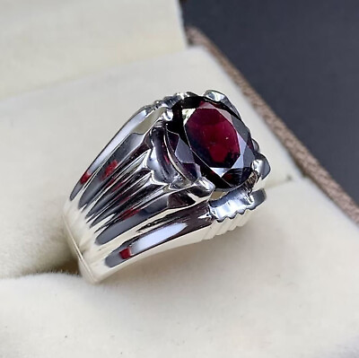 #ad Men Garnet Ring 925 Sterling Silver Natural Garnet Stone Ring Red Garnet Ring $160.00