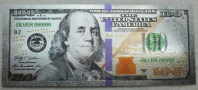 #ad 2009 A Benjamin Franklin US $100 Note Novelty Silver 999 Foil Plated Bill GFN42 $3.95