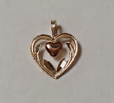 #ad New 2 Tone 14k Gold Heart in Heart Charm Pendant $63.50