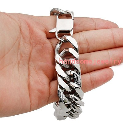 #ad 15mm Heavy New Stainless Steel Silver Cuban Curb Chain Mens Bracelet Bangle 8.5quot; $8.07