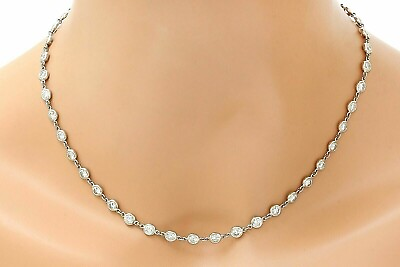 #ad 19 Ct Round Simulated CZ 5MMX18quot; 1 ROW Tennis Necklace White 925 Starling Silver $285.94