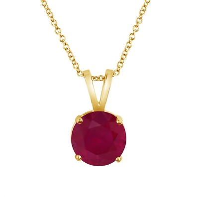 #ad 1.70 carat Round Ruby Solitaire Pendant Necklace 16quot; Chain 14k Yellow gold $389.99