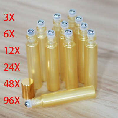 #ad Gold Glass Roll On Roller Bottles 10 ml for Essential Oils Perfume LOT SET $85.30