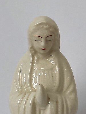 #ad Religious Praying Virgin Mary Madonna Statue Figurine Vase White Ceramic Vintage $25.00