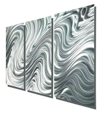 #ad Silver Triptych Metal Wall Art Panels Modern Wall Sculpture Original Jon Allen $200.00