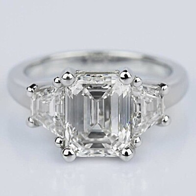 #ad Three Stone 3.65Carat VVS2 E Emerald Cut Lab Grown Diamond Engagement Ring Pt950 $5950.00
