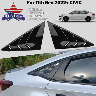#ad Quarter Window Louver Cover For Honda Civic 2022 2024 ABS Rear Side Gloss Black $22.58
