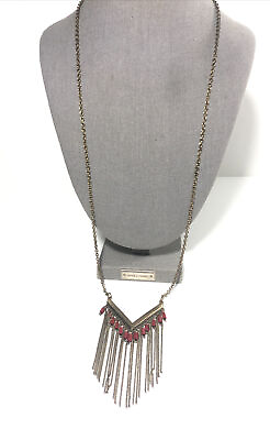 #ad Women’s Long 31” Statement Necklace Red Bead W Dangle Tassel Pendant Brass $12.00