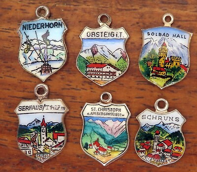 #ad Vintage silver AUSTRIA AUSTRIAN SWITZERLAND SWISS ENAMEL TRAVEL SHIELD charm $14.95