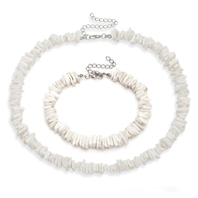 #ad Women#x27;s Natural Shell Choker Necklace White Puka Chip Seashell Choker Necklaces $8.99