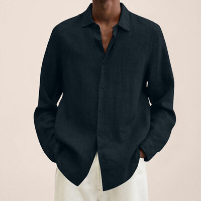 #ad #ad Mens Long Sleeve Linen Shirt Summer Loose Fit Lightweight Button Down Shirt New $18.04