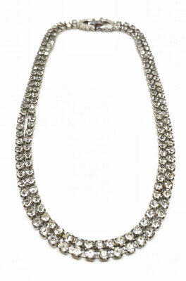 #ad Petite Silver Tone Vintage Rhinestone Festoon Choker Necklace $13.00