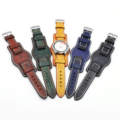 #ad Cowhide Leather Tray Watch Band Strap 24mm 18mm 20mm Dark Brown Blue $21.99