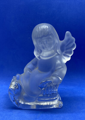 #ad Goebel West German Lead Crystal Frosted Angel Figurine on Sled $11.99