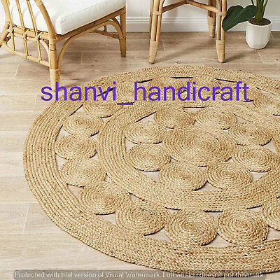 #ad Round Braided Natural amp; Multi Colour Jute Mat Rugs Floor Shabby Chic Indian Mat $39.99