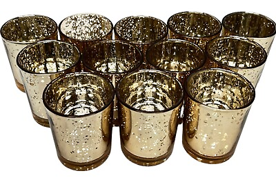 #ad Lot of 12 Speckled Mercury Gold Glass Votive Candle Holders Stands 3quot; $24.09