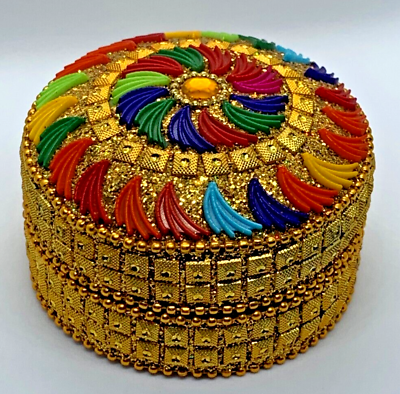 #ad Gorgeous Antique Round Jewelry Trinket Box Handmade Birthday Gift $25.00