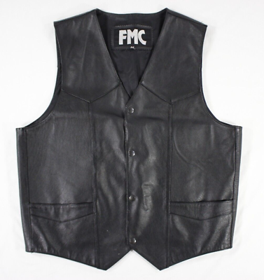 #ad FMC Men#x27;s Genuine Leather Vest Biker Motorcycle Wester Black Size 44 $29.99
