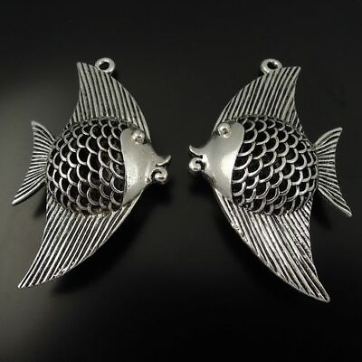 #ad 3pcs Antique Silver Alloy Hollow Tropical Fish Pendant Charms DIY Accessories $3.32