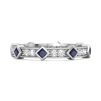 #ad 2 MM Square Natural Blue Sapphire Princess 925 Sterling Silver Art Deo Ring $46.39