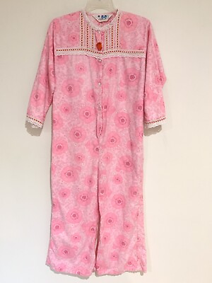 #ad Vintage Flannel PJS Pajamas Sz 14 TEEN One Piece PJs Pink FLORAL S M Arlans $18.00