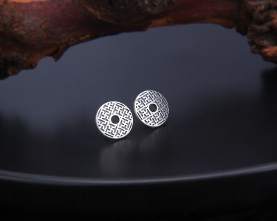 #ad B25 Earrings Circle With Geometrischem Pattern B Sterling Silver 925 Studs $43.85
