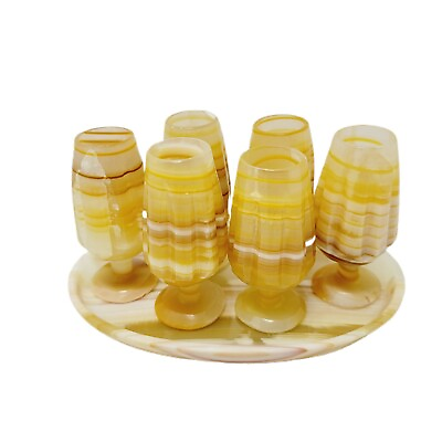 #ad Set of 6 Mini Stone Marble Ribbed Striped Wine Cups W Trinket Barware Display $84.99