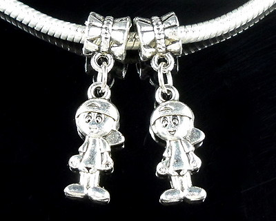 #ad 40 Tibetan Silver Boy Dangle Charms Fit European Charm Snake Chain Bracelet ZY27 $4.98
