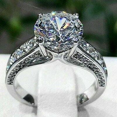 #ad 3 Carat Round Cut VVS1 Moissanite Engagement Wedding Ring 14K White Gold Plated $82.49