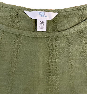 #ad Time amp; True Size XXL Cotton Rayon Linen Moss Green Short Sleeve Blouse Tie Waist $8.90