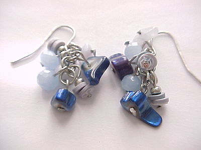 #ad blue beaded and silver dangle earrings $6.99