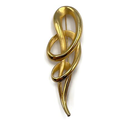 #ad Vintage Erwin Pearl Gold Tone Knotted Swirl Fashion 4 Inch Brooch $24.99
