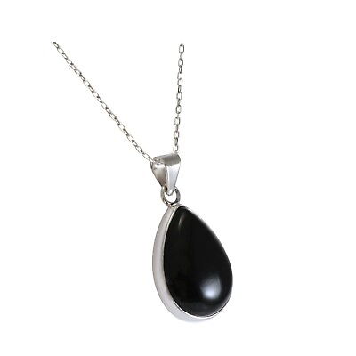 #ad Sterling Silver 925 Black Onyx Teardrop Pear Shaped 18x25mm Pendant Neclace $45.99