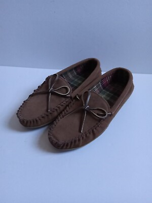 #ad Mountain Creek Slip On Moccasins Men#x27;s Size 11 Brown W Plaid Lining Leather $14.99