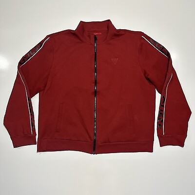 #ad GUESS Full Zip Light Jacket Men 2XL Red w Logo Tape Athleisure Minimalist Preppy $28.71
