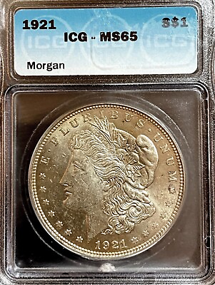 #ad 1921 P Morgan Silver Dollar Coin ICG MS65 Nice Tones Cert No. 13042901102 $159.00
