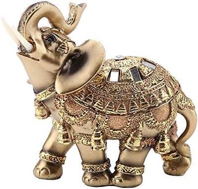 #ad Feng Shui Elephant Statue Golden Collectible Wealth Lucky Elephant Figurine Perf $28.95