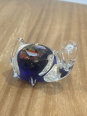 #ad VTG Murano Style Art Glass Sea Turtle Clear Glass With Cobalt Blue $24.50