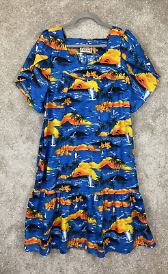 #ad Eamp;K Fashion Vintage Dress Womens Medium Blue Hawaii Muumuu Polyester Blend 4886 $7.99