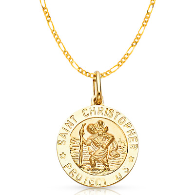 #ad 14K Yellow Gold Christopher Protect Pendant amp; 2.3mm Figaro 31 Chain Necklace $616.00