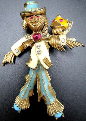 #ad CINER Scarecrow Enamel amp; Rhinestone Vintage Figural Pin Brooch RARE $349.99