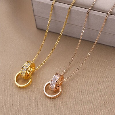 #ad Pure 925 Stainless Steel Pendant Necklace Chain For Women Jewelry Gold Rose Gold $10.99