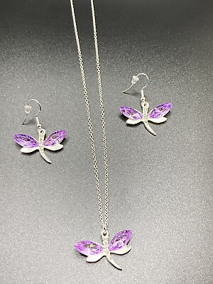 #ad Light Purple Dragonfly Necklace And Earrings Set $8.00