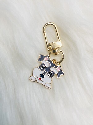 #ad Dog Schnauzer Keychain Bag Charm Crystal Bling Gold New Handmade Gift $9.99