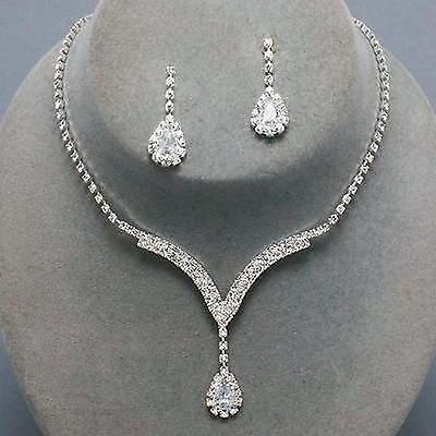 #ad Rhinestone Crystal Wedding Necklace Earrings Bridal Party Women Jewelry Set C $5.59