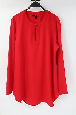 #ad Lauren Ralph Lauren blouse Womens XL Popover Red Long Sleeve Top golden button $16.96