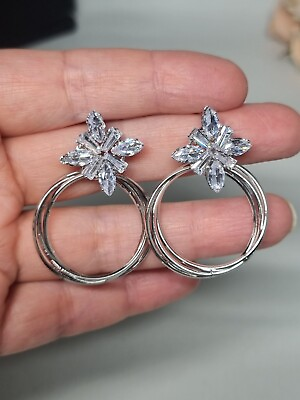 #ad silver Plated Hoop Earrings With white Cubic Zirconia Stones GBP 6.99