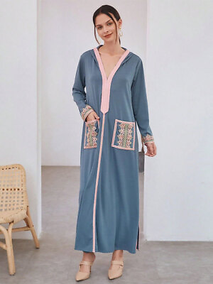 #ad Dubai Turkish Women Hooded Moroccan Kaftan Maxi Dress Muslim Abaya Elegant Robe $46.99