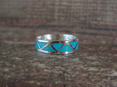 #ad Navajo Indian Sterling Silver amp; Turquoise Inlay Ring Band by Morgan Size 8.5 $29.99